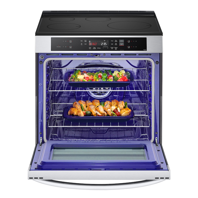 Cuisinière à induction intelligente LG encastrée 6,3 pi³ avec cuisson par convection et Air Fry, acier inoxydable