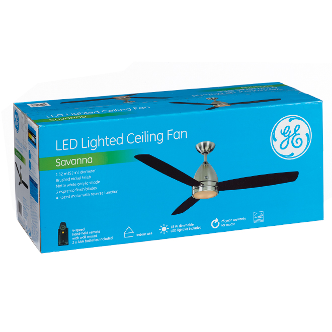 Ge Ceiling Fan Brushed Nickel Led Light 52 Rona