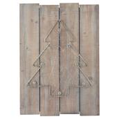 Arbre mural en métal et bois, 14" x 2 1/2" x 20 1/4", brun