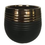 Jardinière en terre cuite vernie, 6" x 5,5", noir et cuivre