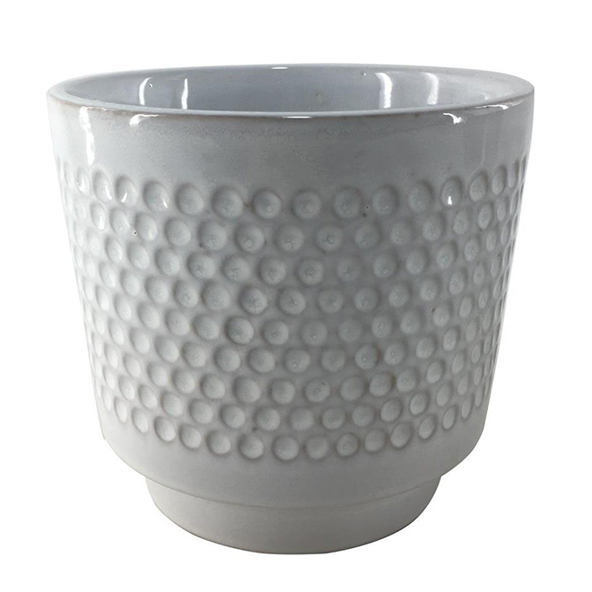 Glazed Clay Flower Pot Textured Design 6" x 5.5" Cream YBC03A RONA