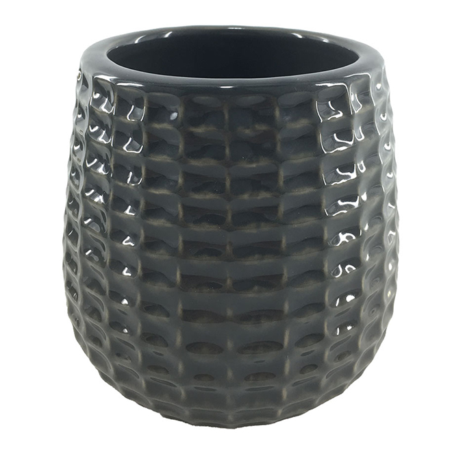 Glazed Clay Flower Pot Textured Design 4" x 4" Charcoal YBC05B RONA