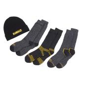 Men's Work Socks and Hat - Poly/Cotton - Black - 4 Pack