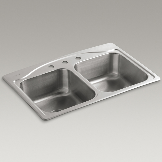 Kohler Cadence Stainless Steel Drop In 3 Hole Double Kitchen Sink 22 In   31535067 L 