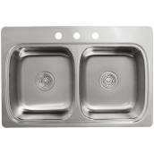 KOHLER 33-in x 22-in Verse Stainless Steel 2-Basin Stainless Steel Drop-in 3-Hole Residential Kitchen Sink