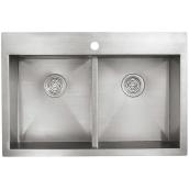 KOHLER 33-in x 22-in Vault Stainless Steel 2-Basin Stainless Steel Drop-in or Undermount 1-Hole Residential Kitchen Sink