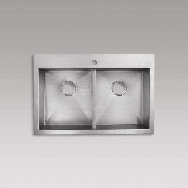 KOHLER 33 In X 22 In Vault Stainless Steel 2 Basin Stainless Steel Drop   31535069b L 