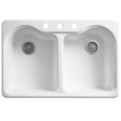 KOHLER Hartland 33-in x 22-in White 2-Basin Cast Iron Drop-in 3-Hole Residential Kitchen Sink