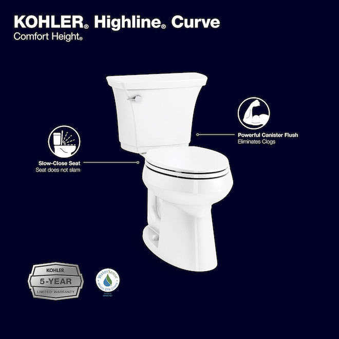 KOHLER Highline 2-Piece Curve 12-in Elongated Toilet 4.8 LPF