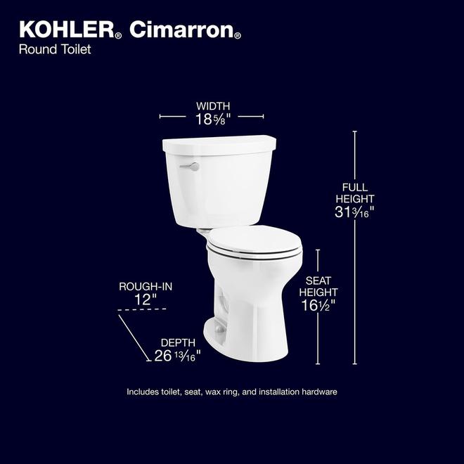 Kohler Cimarron White China 12-in 2-Piece Toilet - 4.8 LPF