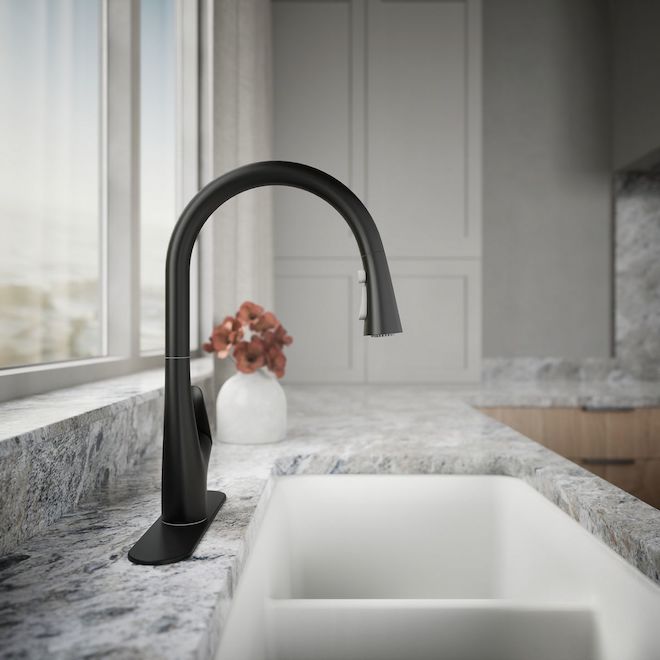 KOHLER Leto Kitchen Faucet with 1 Handle and Pull-Down Spout - Matte Black