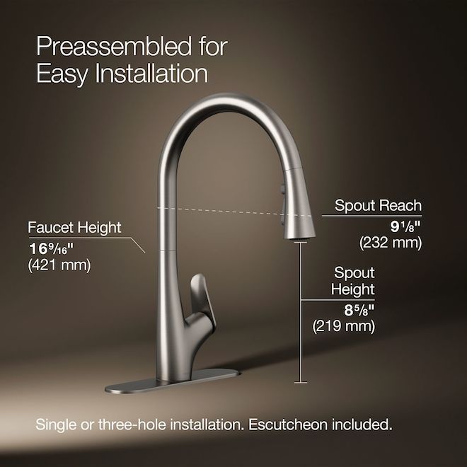 KOHLER Leto Kitchen Faucet with 1 Handle and Pull-Down Spout - Stainless Steel