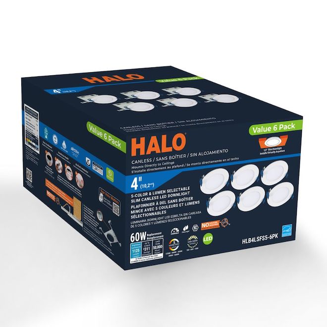 Halo White 4-in Dimmable Round Recessed LED Lights - 6/Pkg