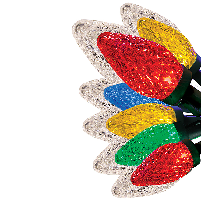 Set of 50 C9 LEDs - Green Wire - Warm White and Multicoloured