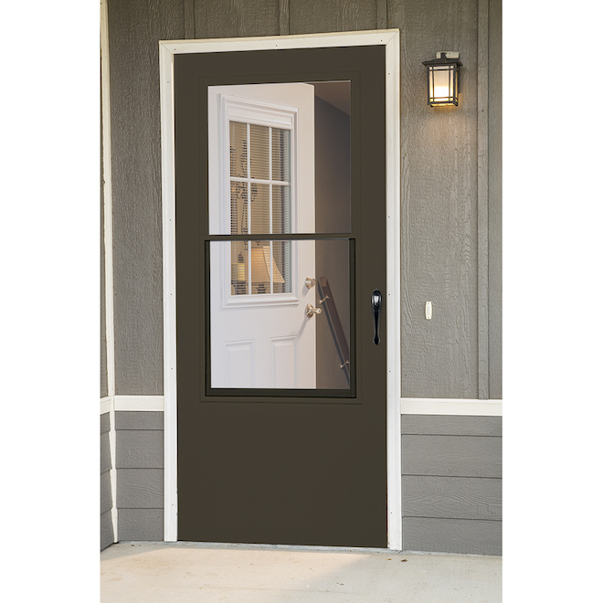 Contre-porte Bismarck de LARSON en verre trempé à demi-vue standard - 31,75 po x 79,875 po - brun aluminium