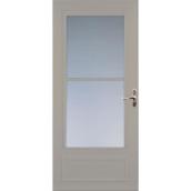 LARSON Savannah Sandstone Mid-View Tempered Glass Retractable Wood Core Storm Door