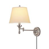 allen + roth 15.62-in H Brushed Nickel Swing-Arm Wall-Mounted Lamp with Fabric Shade