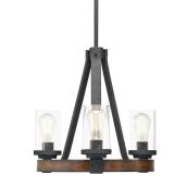 Suspension 18 po diamètre Barrington de Kichler à 3 ampoules incandescentes bois noir et abat-jours verre clair