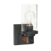 Kichler Barrington Clear Seeded Glass Bathroom Wall Light - Black/Wood