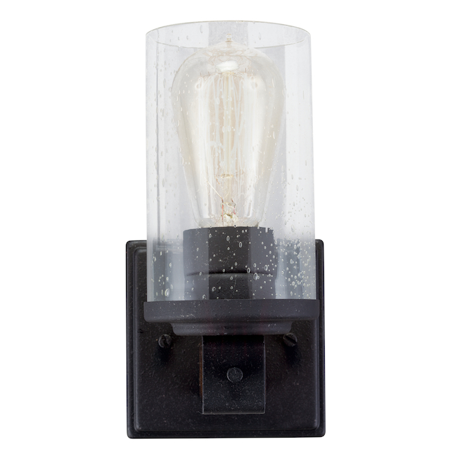 Kichler Barrington Clear Seeded Glass Bathroom Wall Light Black/Wood