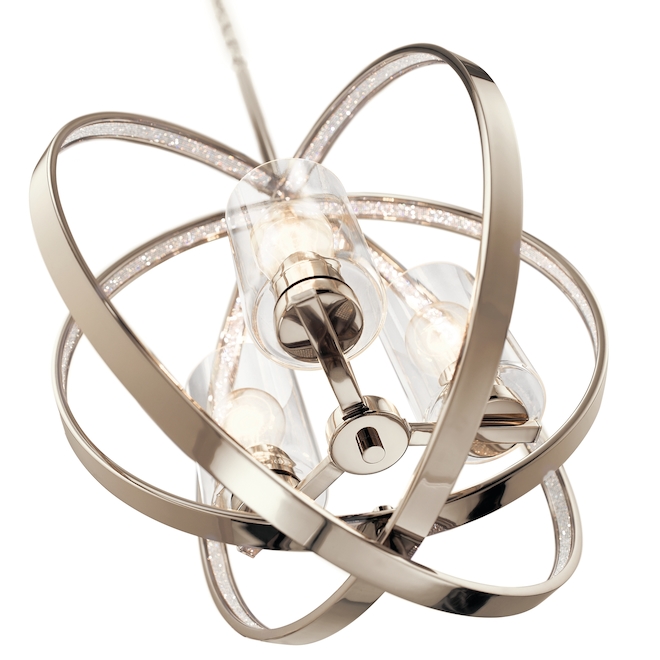 Suspension Angelica de Kichler Lighting à 3 ampoules en verre clair, nickel poli