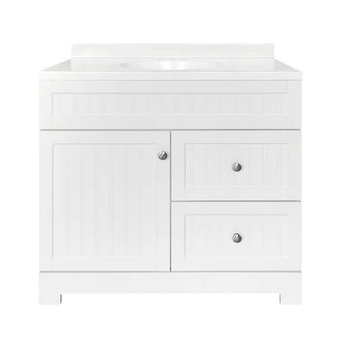 Style Selections Ellenbee Bathroom Vanity with Top - White - 1-Door/2-Drawer - 36-in