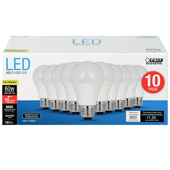 Feit Electric 10 Watts Daylight Non Dimmable LED Bulbs A19 E26