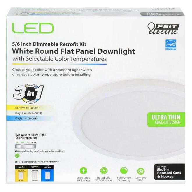 Feit Electric 7.5-in Round Retrofit LED Light - Color Select - 800 Lumens - Dimmable - White