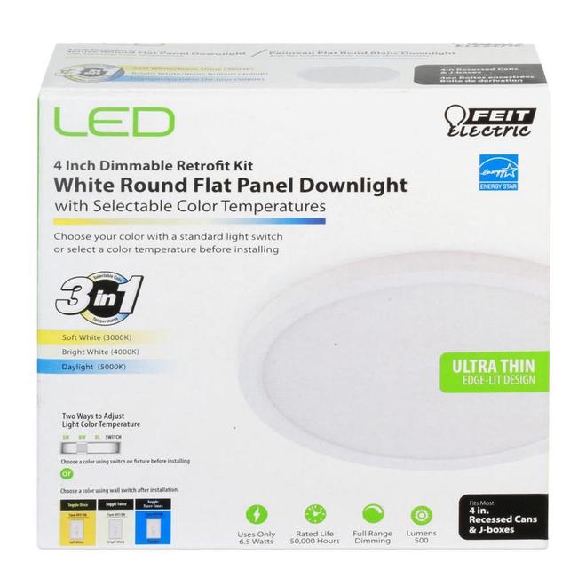 Feit Electric 4-in Round Retrofit LED Light - Color Select - 500 Lumens - Dimmable - White