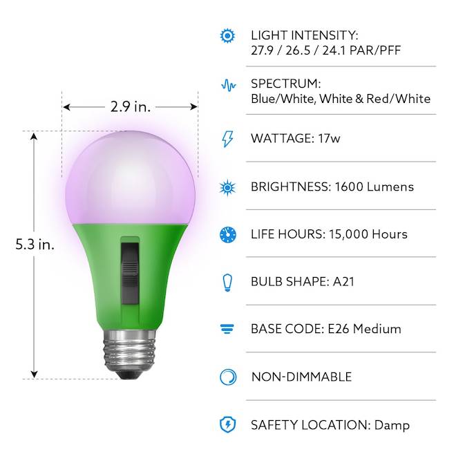 FEIT Electric LED Light Bulb A21 17 W for Growing Plants - Adjustable Spectrum