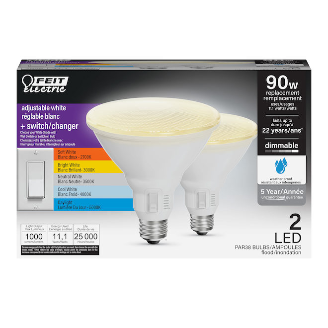 FEIT Electric LED Flood Bulb PAR38 90 W - Adjustable White - Pack of 2