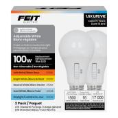 FEIT Electric LED Light Bulb A19 100 W Non-Dimmable - Adjustable White - Pack of 2