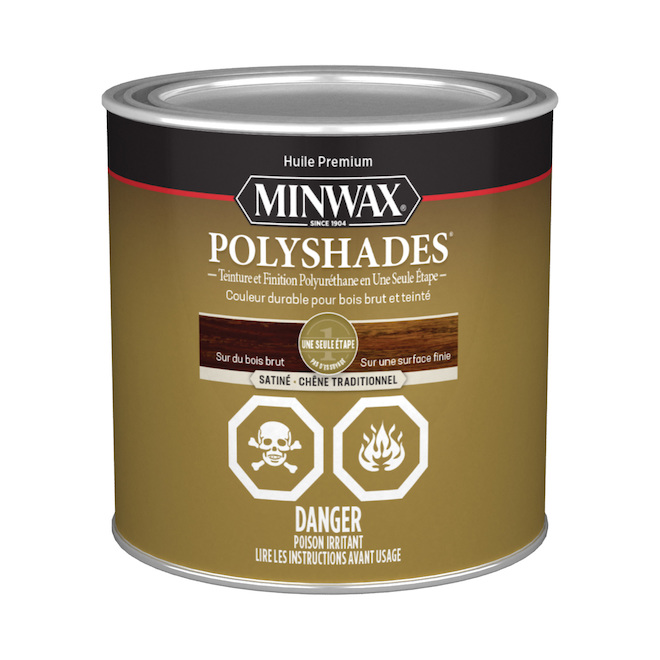 Teinture et finition polyuréthane Minwax 2-en-1 huile premium 236 ml satiné chêne traditionnel