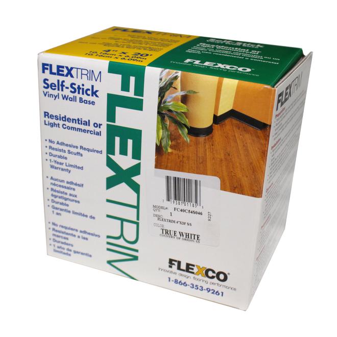Flexco FlexTrim 4in W x 20ft L White Vinyl SelfStick Wall Base
