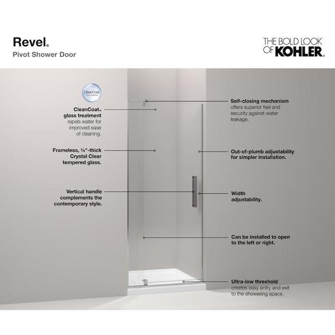KOHLER Revel 275/16in to 311/8in Frameless Pivot Shower Door