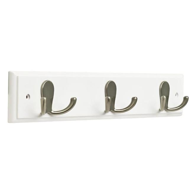 Franklin Brass 16-in White Rail Wall with 3 Double Garment Hooks