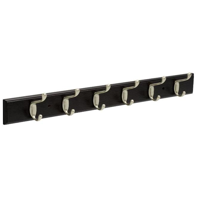 Franklin Brass 26.5-in Black Rail Wall with 6 Coat and Hat Hooks