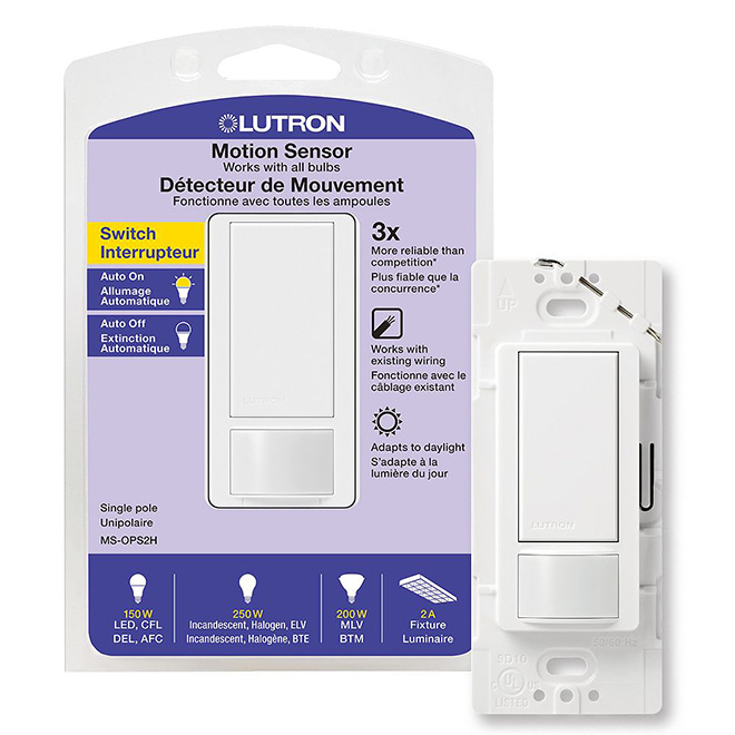 Interrupteur sensoriel simple digital, Lutron, plastique 250 W, blanc