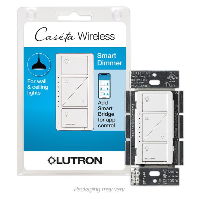 Lutron Caseta 3-Way 120V Single Pole Wireless White Plastic Dimmer - 2-in x 4.6-in x 0.25-in