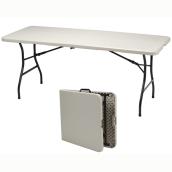 SuddenSolution 72-in x 30-in Steel Frame Cream and Mocha Folding Table