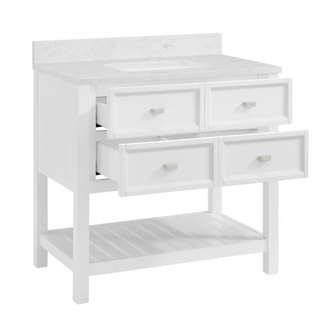 Allen + Roth Canterbury Collection Vanity - 1 Sink - 2 Drawers - 36-in - White - Engineered Stone