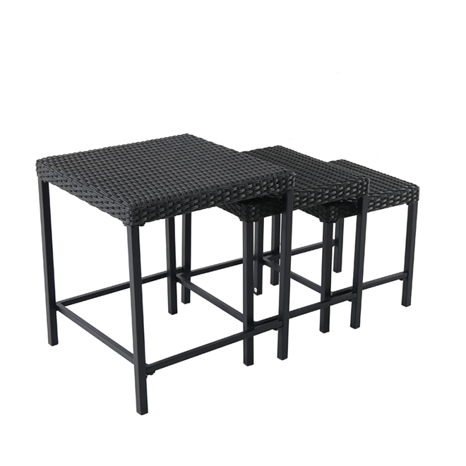 Allen + Roth 3-Piece Grey Steel and Wicker Square Nesting Patio Side Table Set