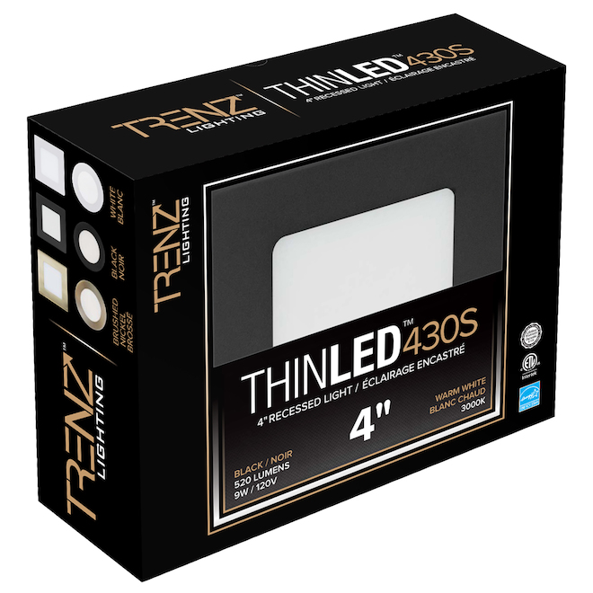 Trenz ThinLED Square Recessed Light - 40 W LED - Dimmable - 4-in - Black