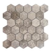 Mosaïque hexagonale Avenzo, 12 po x 12 po, gris orage, céramique, moderne, 10 par boîte