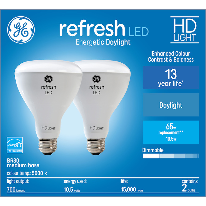 GE Refresh HD Daylight 65W Replacement LED Indoor Floodlight BR30 Light Bulbs (2-Pack)