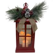 Red Lantern with LED Candles 19-in