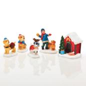 Figurines de village de Noël, chiens multicolore 5/pqt