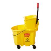 Rubbermaid WaveBrake 8.75-gal. Yellow Plastic Mop Wringer Bucket with Wheels