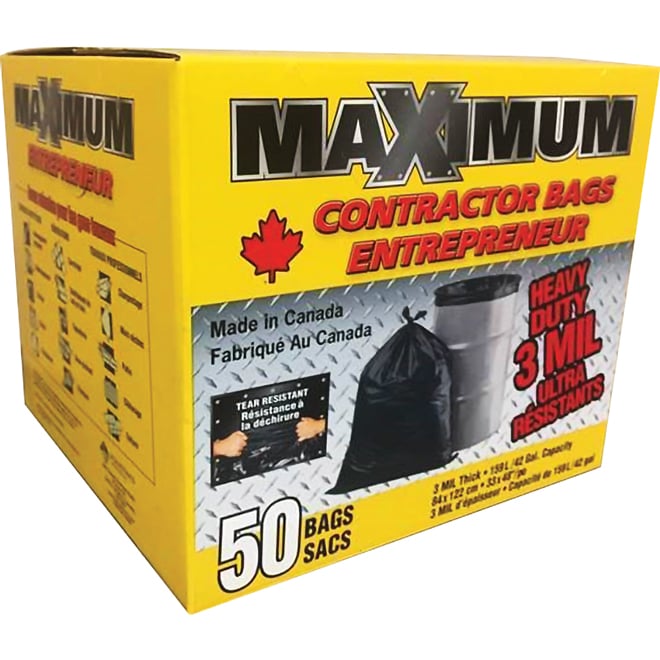 Sacs Poubelle Ultra-résistants Pour Pros - Lot De 50, 100 Litres, 0,9 Mm D'épaisseur, 10,9x9,1m, Noir | Entrepreneur, Industriel, Commercial