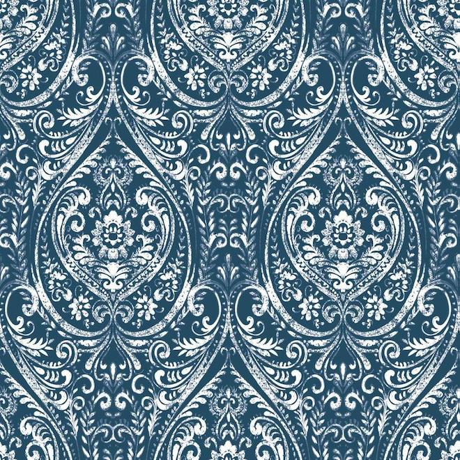 NuWallpaper Peel and Stick Indigo Vinyl Damask Wallpaper